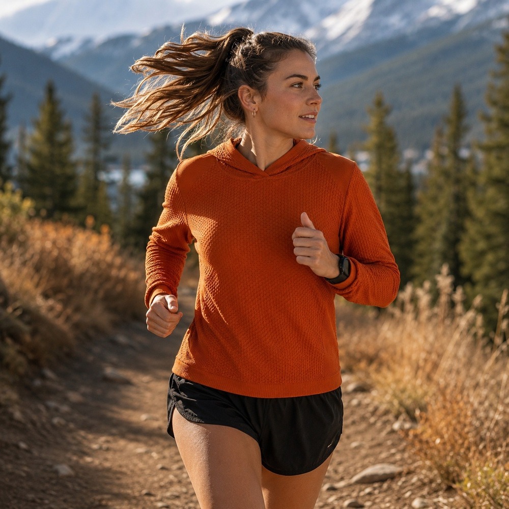 Athleta Flurry Seamless Hoodie Size L Burnt Orange Athletic Pullover Running